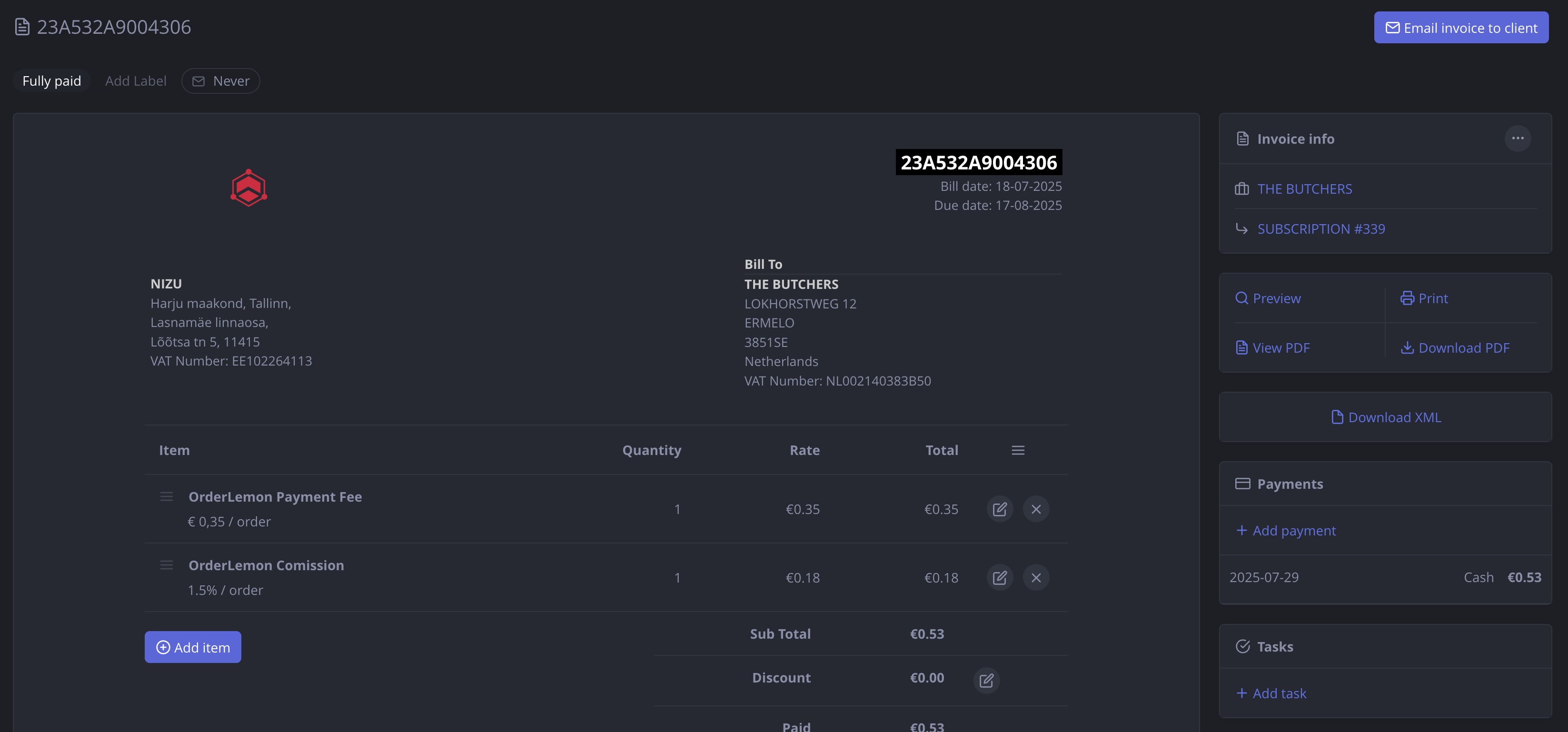 NIZU Invoices App Screenshot