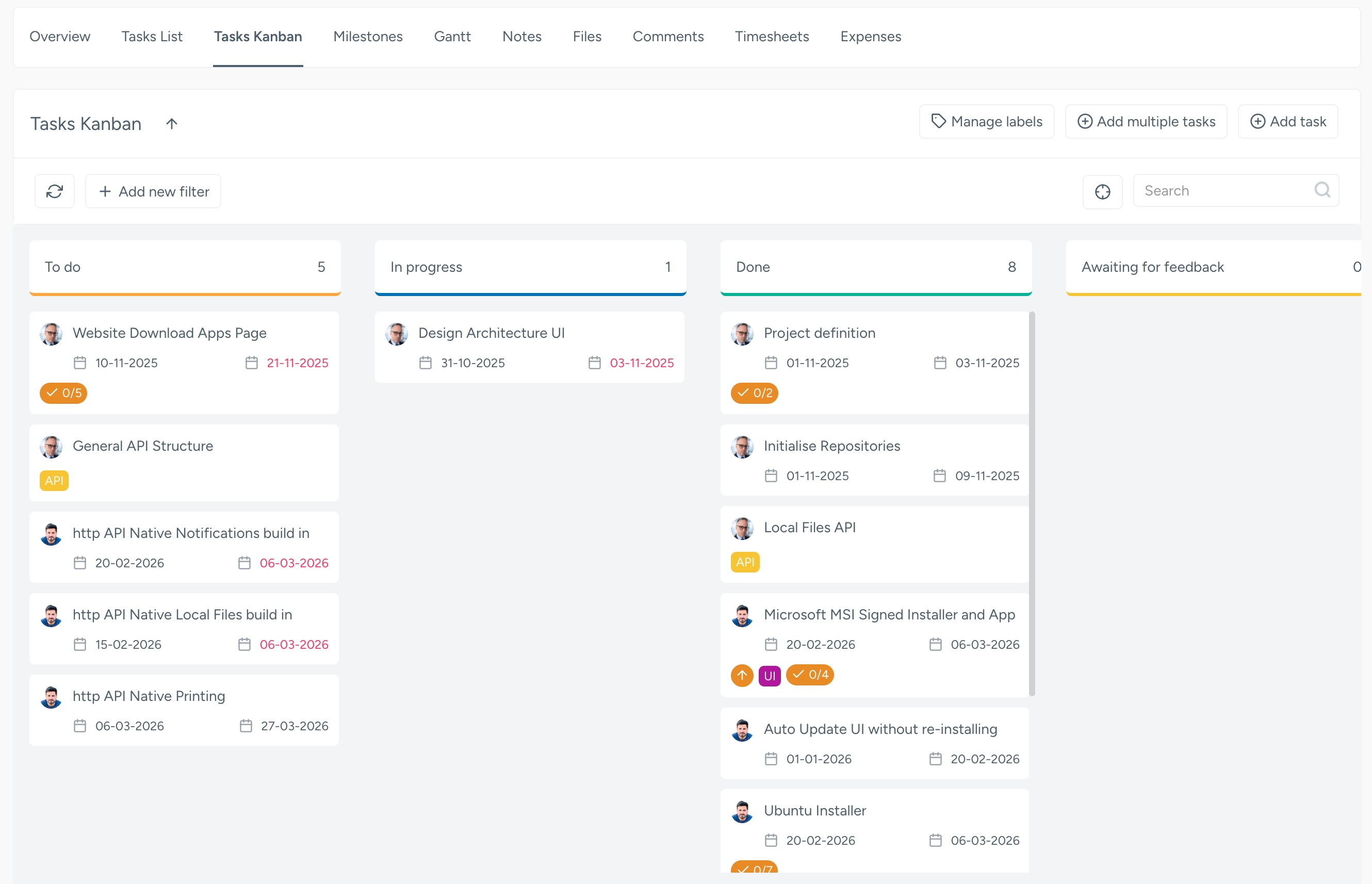 NIZU Projects light theme screenshot