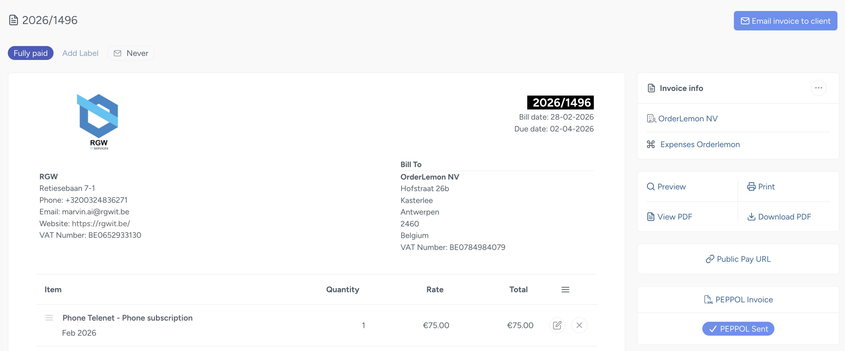 NIZU Peppol e-invoicing software