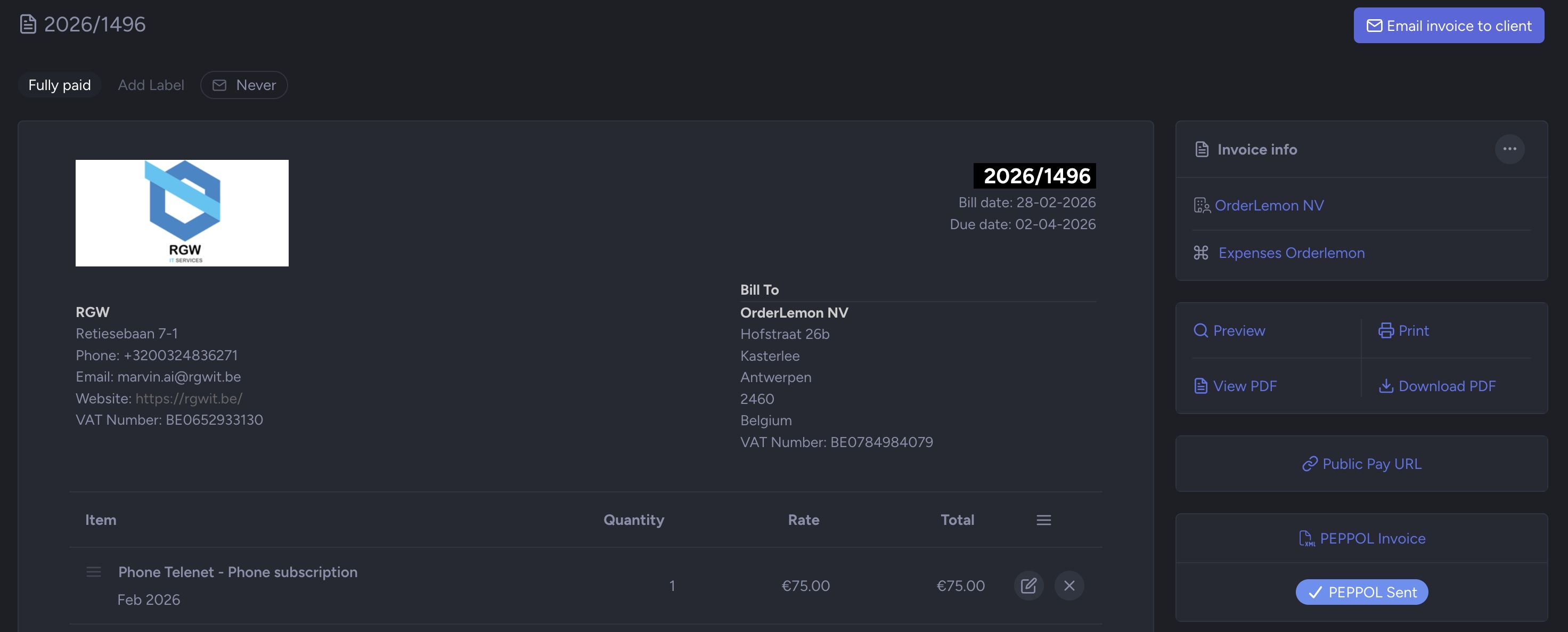 NIZU Peppol e-invoicing software